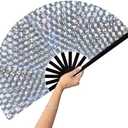 Set of 4 Packs, GeGeYa Large Folding Fans-Hand Fan Popping Fan for Line Dancing Clacking Fans for Boots On The Ground Dance, Party,Concert,Outdoor,Decoration (Laser-Fish Scales)