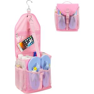 Ethereal Pink Hanging Mesh Shower Caddy Portable for College Dorm Room Essentials, Large Capacity Shower Bag for Guys/Girls, for Beach, Swimming, Gym