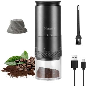 Mongdio Portable Electric Burr Coffee Grinder with 38 Adjustable Settings, Conical Burr Coffee Grinder with LED Display, USB Charging, Ceramic Core, for Home, Space Black