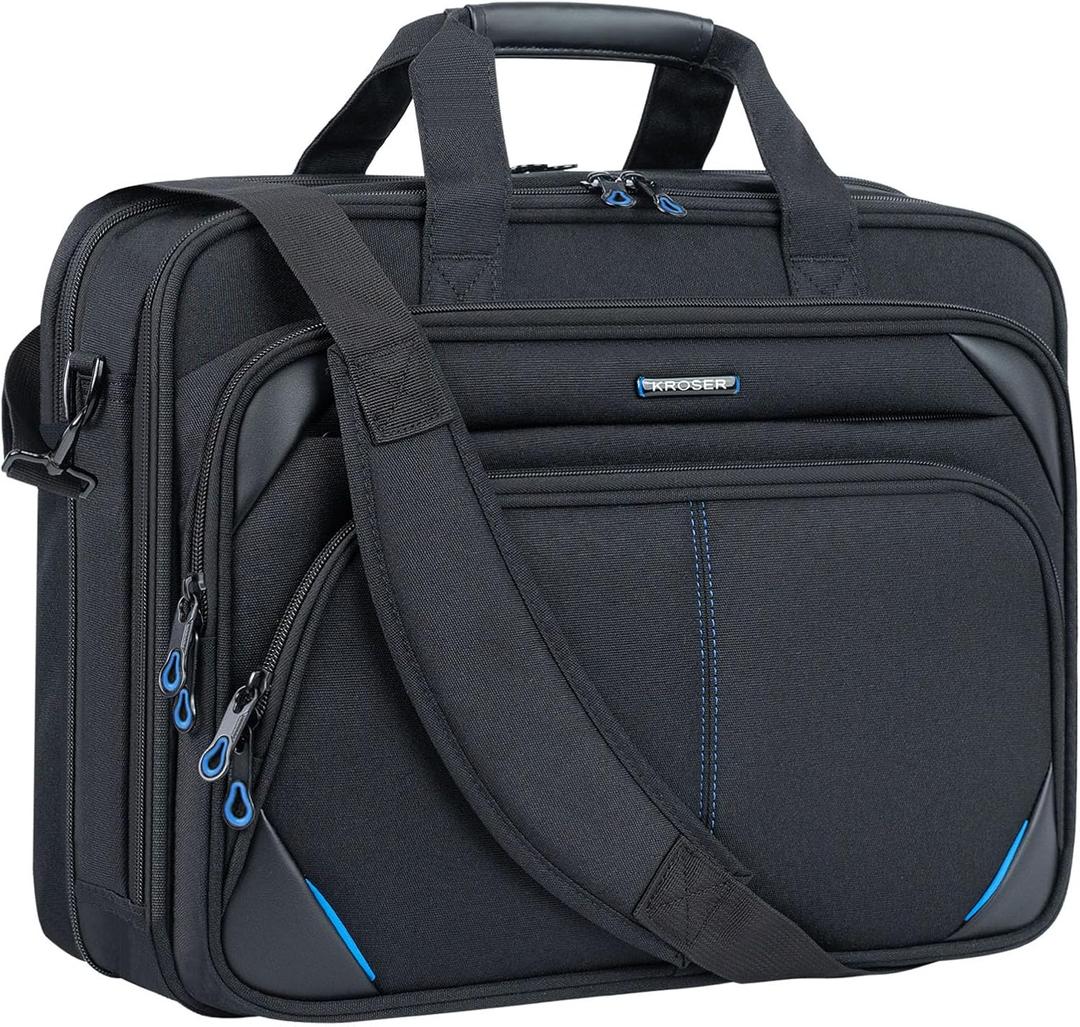 KROSER Laptop Bag 15.6 Inch Briefcase Messenger Bag Water Repellent Computer Case Shoulder Bag Durable Tablet Sleeve with RFID Pockets for Business/College/Women/Men - Black/Blue