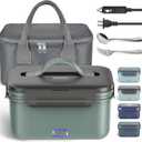 Vingud Electric Lunch Box 100W, 4 in 1 Heated Lunch Box for Adults, Portable Heating Lunch Box for Work/Car/Truck, with 1.8L Stainless Steel Container, 12V 24V 110V 220V, Green Grey