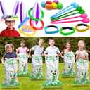 31 Pcs Easter Games Set for 6 Players - 6 Potato Sack Race Bags, Egg & Spoon Race, 3 3-Legged Bands, 2 Bunny Ear Ring Toss - Kids Family Easter Carnival Hunt Party Activities Outdoor Yard School Event