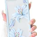 NITITOP Compatible with iPhone 7 Plus / 8 Plus Case Cute Durable Lily Flower Floral Butterfly Pattern for Women Girls Color Frame Slim Shockproof Protective Phone Cover - Blue