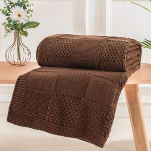 NEXHOME PRO Knit Throw Blanket,Classical Checkered Blanket for Couch,Cozy Warm Knitted Throw Blanket for Bed Sofa Living Room, Decorative Stretched Throw, Lightweigh,50"X 60"Burnt Orange