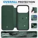 SHIELDON Slim Genuine Leather Wallet Case for iPhone 17 Pro 6.3 Inch 5G 2025 | Wireless Charging | RFID Blocking Credit Card Holder | Magnetic Closure | Full Protective Phone Cover | Evergreen