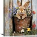 Crekviy Farmhouse Rabbit Decor Wall Art Vintage Bunny Flower Canvas Prints Painting Rustic Cute Animal Artwork Home Decorations for Bathroom Bedroom Living Room Framed Gifts 16"x20", 20L"×16W"