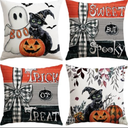 Pack Of 2 Artscope Halloween Decorative Throw Pillow Covers 18x18 Inch Set of 4, Ghost Trick or Treat Pumpkin Sweet But Spooky Outdoor Farmhouse Pillow Cases for Home Sofa Couch-Orange