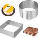 Adjustable Cake Ring 2 Pack, 6 to 12 Inch Stainless Steel Mousse Cake Mold Ring with scaling for Kitchen DIY Pastry, Square and Round (Round & Square)