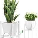 EKNITEY Adjustable Plant Pot Stand: Indoor Outdoor Modern Flower Holder Metal Plant Rack Organizer Planter Stand for Garden Patio Corner Bathroom Living Room Balcony Home Office (White)