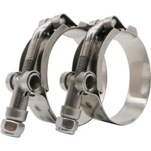 ROADFORMER 59mm - 67mm T-Bolt Hose O.D. Clamp - Working Range 2.31" - 2.64" for 2.5 inch Hose OD, Stainless Steel Bolt, SS Band Floating Bridge and Nylon Insert Locknut (59mm - 67mm, 2 pack)