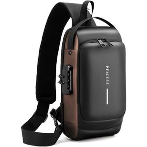 Peicees Mens Crossbody Bag Man Bags Mens Purse Anti-theft Leather Sling Bag Shoulder Bag Chest Bag for Daily Use, Black Gold