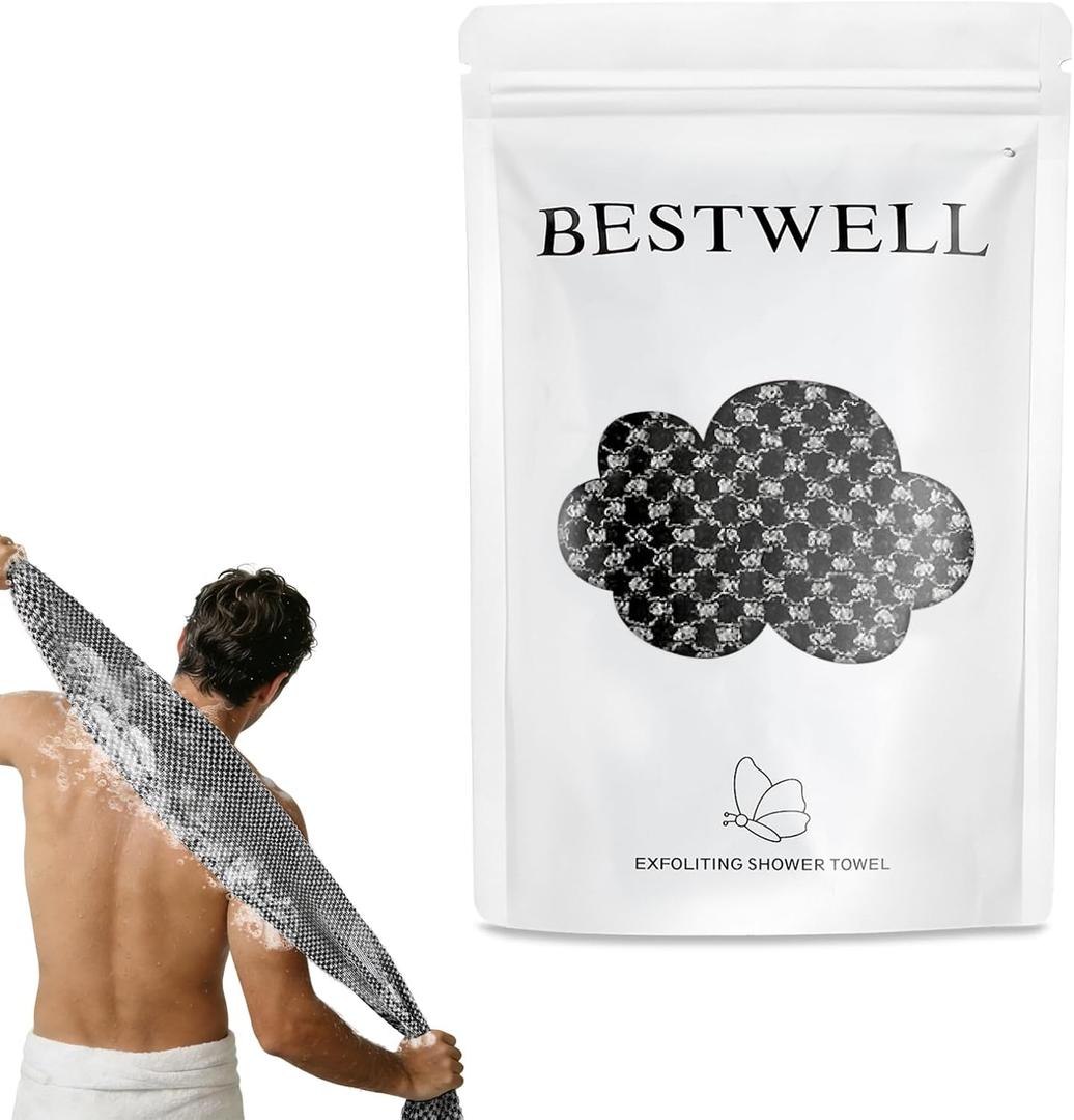 BESTWELL Exfoliating Shower Towel 47", Premium Scrub Wash Cloth for Body Face, 2-in-1 Exfoliating Towel-Body Scrubber for All Skin Types, Exfoliating Washcloth for Men and Woman