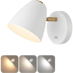 Modern Hardwired White LED Wall Sconces, 3 Color Changeable Indoor Sconce Wall Lighting, Small Wall Mounted Reading Light, 110V Hard Wired, No on/Off Switch & Cord