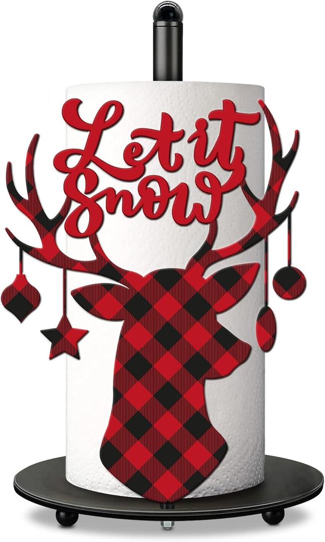 Christmas Decorations, Reindeer Home Kitchen Bathroom Decor, Christmas Decorations for Home Indoor, Reindeer Buffalo Plaid Decor - Xmas Paper Towel Holder Stand Countertop Accessories