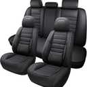 MINGBRON Black Car Seat Cover with Lumbar Support, Car Seat Protector Waterproof, Nappa Leather Car Seat Cushion, Car Seat Covers Front Seats and Back Fit for Most Cars