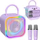 Karaoke Machine for Kids,Mini Karaoke Machine with 2 Wireless Mics (Built-in Storage),Fun Voice Effects/Dynamic LED Lights,Birthday Gifts for Girls Boys (Purple)