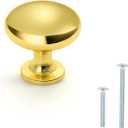 15 Pack Cabinet Knobs, Gold Kitchen Handles for Cabinets and Dresser Drawers, Round Solid Pulls Single Hole, Zinc Alloy Cupboard Handles
