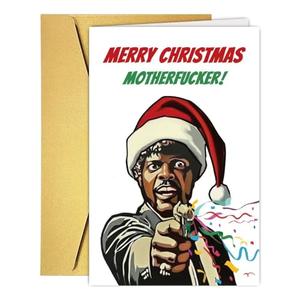 UUEFKTN Rude Christmas Card for Him Her, Funny Pulp Fiction Christmas Card for Family Friend Coworker Best Friend Sister Brother, Humorous Holiday Gift for Women Men, Pack Of 2