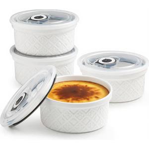 12 oz Ramekin Oven Safe, Creme Brulee Ramekins with Lids, Small White Ceramic Ramekin, Mini Baking Bowls with Cover Set of 4, Ramekins Assorted Sizes
