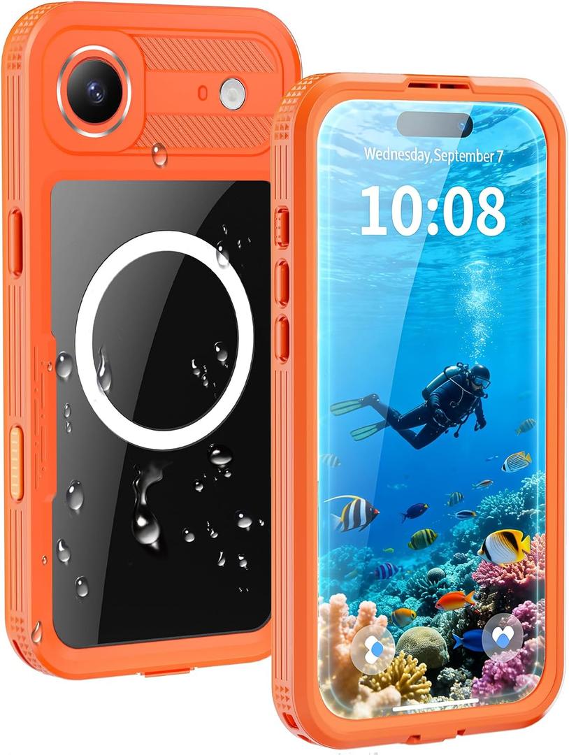 for iPhone Air - Compatible with MagSafe - IP68 Waterproof & Dustproof, 10FT Military-Grade Drop Proof - Built-in Screen Protector & Full-Body Rugged Cover, 6.9 Inch - Orange