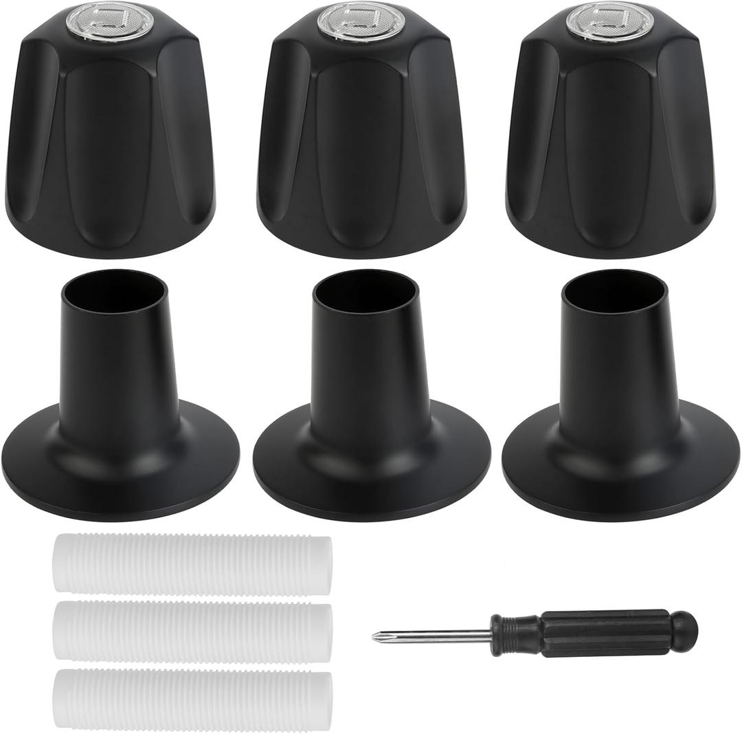 3-Piece Metal Shower Knob Replacement for Pfister Verve, Matte Black Bathtub Faucet Handle Remodel Kit, Zinc Alloy Handle Set with Hot, Cold and Diverter