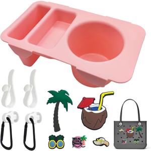Bogg Bag Accessories Bogg Bag Top Cup Holder Topper Tray with Charms Perfect fo All Size, Beach Phone Holder for Beach,Camping,Travel (Pink)
