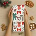 3 x Coquette Red and Green Christmas Bow Kitchen Towels, Preppy Christmas Dish Tea Towel for Kitchen, Girly Xmas Snowflakes Holiday Decorative Hand Towels for Bathroom, 16x24 Inches Set of 2