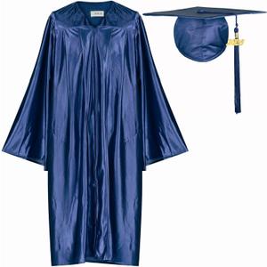 Newrara Adult Shiny Graduation Cap and Gown Tassel Set for High School & Bachelor (48 Plus, Navy Blue)