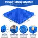 SSIITT Gel Seat Cushion for Long Sitting – Double-Layer Honeycomb Cooling Chair Pad, Thick Supportive Gel Cushion with Breathable Non-Slip Cover for Office Chair, Car, Wheelchair & Long Sitting（Blue）