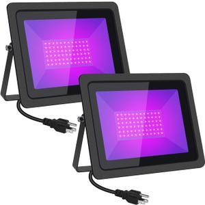 Black Lights 100W LED Black Purple Lights Flood Light with Plug(6ft Cable) for Blacklight Party, Stage Lighting, Aquarium, Body Paint, Fluorescent Poster, Neon Glow in The Dark Night
