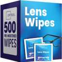 Lens Wipes for Eyeglasses - Pre-moistened Eyeglass Lens Cleaning Wipes - 500 Lens Wipes Individually Wrapped Sracth-Free Streak-Free Eye Glasses Wipes Lens Cleaner for Sunglass & Camera Lens