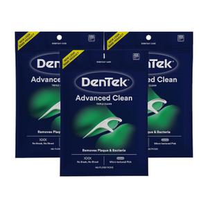 DenTek Advanced Clean Floss Picks with No Break & No Shred Dental Floss, Plaque Remover, 150 Count, Pack of 3
