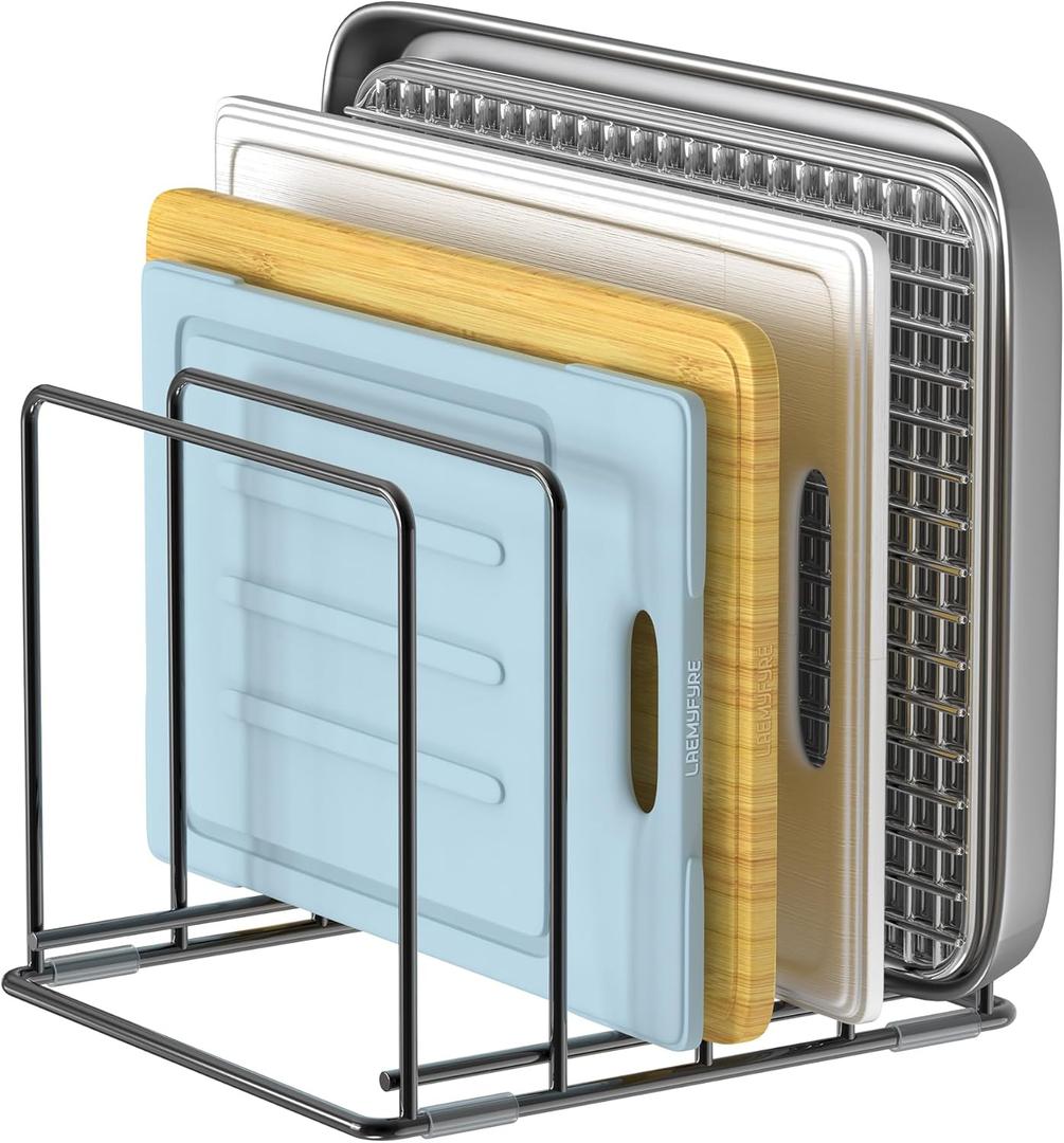 Kitchen Organizer Rack - 4-Slot Heavy-Duty Holder for Cutting Boards,Cookware Rust-Resistant, Space-Saving Design with Non-Slip Feet for Countertop and Cabinet Storage (1 Pack)