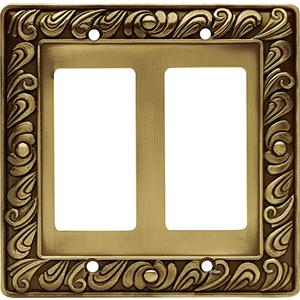 Double Decorator Wall Plate - 2-Gang - ETL Certified - Decorative Double Light Switch Cover - Rocker Plate - 64038 - Tumbled Antique Brass Finish - 1 Pack