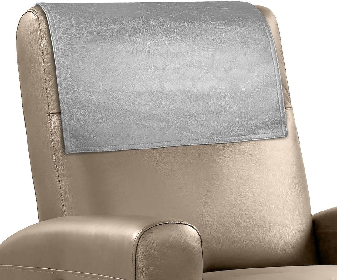 Recliner Headrest Protector Faux Leather Headrest Cover for Recliner Chair Couch Headrest Cover for Furniture Sofa Protector Chair Arm Covers for Home Office 17 x 27In(Light Gray)