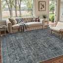 Collive Large Area Rug for Living Room 9x12, Washable Area Rug 9x12 Non Slip Vintage Distressed Bedroom Carpet Ultra-Thin Low Pile Aesthetic Print Floor Rug for Dining Guest Office - Blue/Grey