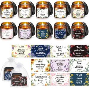 Landhoow 30 Pcs Christian Gifts for Women, 10 Pcs Scented Religious Bible Candles 10 Floral Verses Cards and 10 White Organza Bag for Women Christmas Birthday Wedding Party Gift Supplies Favor