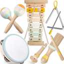 Baby Musical Instruments - Neutral Colors Musical Toys for Toddlers 1-3, Montessori Wooden Percussion Instruments Set with Modern Boho Xylophone Tambourine, Kids Preschool Educational Birthday Gifts (Multicolored)