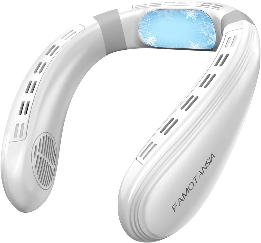Neck Fan, Neck Air Conditioner Wearable Personal Fan with Cooling Plate, 5000mAh Large Battery, Ergonomic Design, White