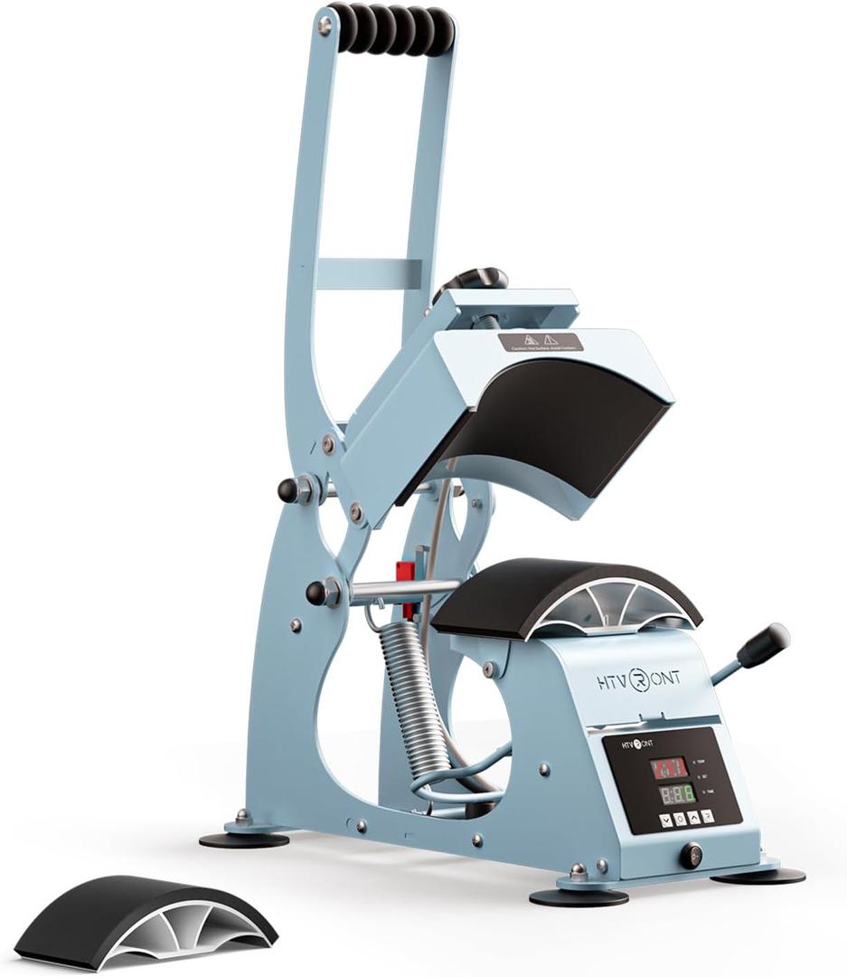 HTVRONT Hat Press Machine - Hat Press Heat Machine for Caps with 2 Platens & Caps Stretcher, Hat Heat Press Machine for Caps with Precise Temp&Timer Control for Heat Transfe Vinyl, Sublimation (Blue)