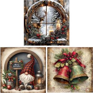3 Pack Christmas Diamond Art Kits for Adults,Deer Gnome Bells Diamond Painting Kits for Adults,5D Full Drill DIY Diamond Dot Gem Art Kits Wall Home Decor Arts Craft 12X12 inch