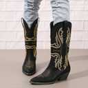 Cowboy Boots for Women Cowgirl Mid Calf Western Boots Embroidered Stitched Pointed Toe Chunky Block Heel Black 8.5