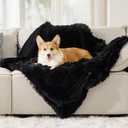 Bedsure Waterproof Dog Blankets for Large Dogs - Calming Cat Blanket for Couch Protector Washable, Long Faux Fur Pet Throw Blanket for Puppy, Reversible Furniture Protection, 40"x50", Black