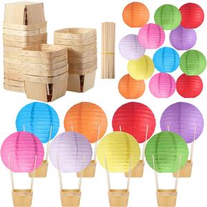Namalu 24 Set Hot Air Balloon Centerpieces Paper Lanterns Wooden Candy Boxes with Sticks DIY Craft for Baby Shower Wedding Bachelorette Birthday Party Table Decoration(Rainbow Color)