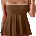 Aidonger Tankini Swimsuit for Women Color Block Tummy Control Two Piece Bathing Suit Slimming Swim Top with Bottom, M