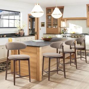COLAMY Bar Stools Set of 4, Counter Height Barstools, Upholstered Island Bar Chairs with Wood Legs for Kitchen Island Dining Room Bar, Camel