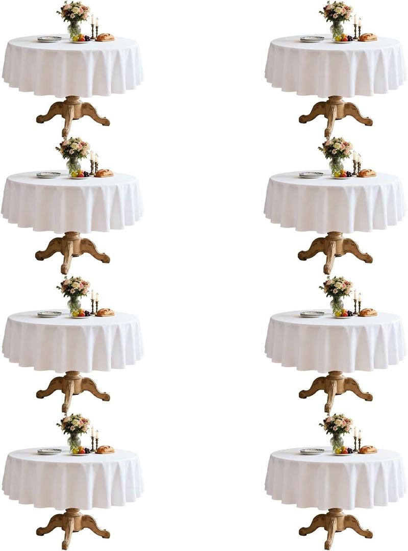 8 Pack White Round Tablecloth 60 Inch Round Table Cloth Fits 20-48 Inch Tables, Wrinkle Resistant and Washable Polyester Fabric Table Cloth Round Table Cover for Dining Wedding Banquet Party