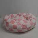 Checkered Dog Bed, Cute Girly Pink Retro Style Aesthetic Round Warming Pet Calming Beds for Small Dog and Cats, Plush Cozy Donut Dog Beds Washable, 30" L x 30" W x 8" Th