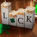 4 Pcs St. Patrick's Day Votive Candle Holders Shamrock Table Decoration St. Patrick's Day Wooden Shamrock Candle Centerpieces Luck Tea Light Holders for Irish Home Office Party
