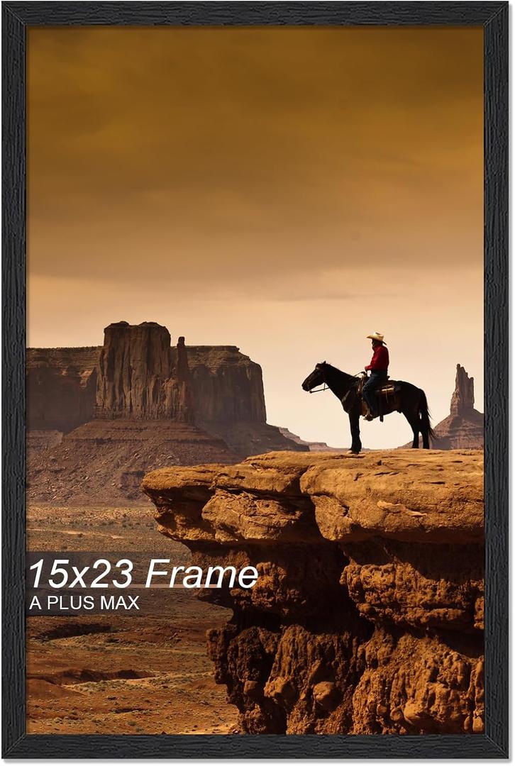 A PLUS MAX 15x23 Picture Frame, Black Engineered Wood Frame for 15 x 23 Inch Picture Poster Photo, Light Weight 15 by 23 Frame with Wood-grain for Wall - 1 Pack/Black/15 x23